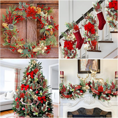 HNGWLYN Artificial Christmas Picks 8 Pack Red Berries Stems Evergreen Faux Pine Branches Christmas Picks Spray Pine Cones Holly Leaves for Winter Holiday DIY Craft Garland Wreath Ornament