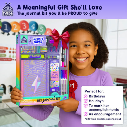 PURPLE LADYBUG Rebel Girls DIY Journal Kit for Girls Ages 6-12 - Creative Scrapbook Set with Stationery, Arts and Crafts Supplies - Diary Gift Set - Birthday Presents for 6 7 8 9 10 11 12 Years Old