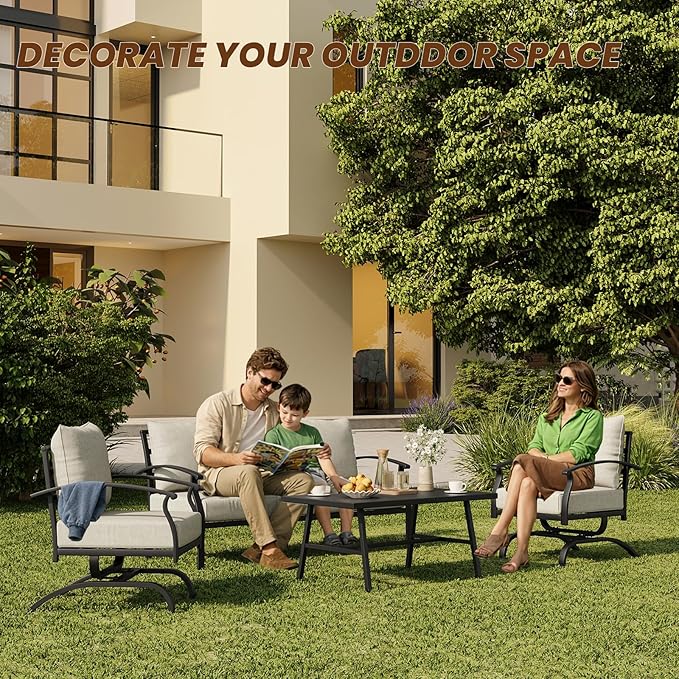 ALAULM 4 Piece Patio Furniture Set, Outdoor Metal Patio Furniture