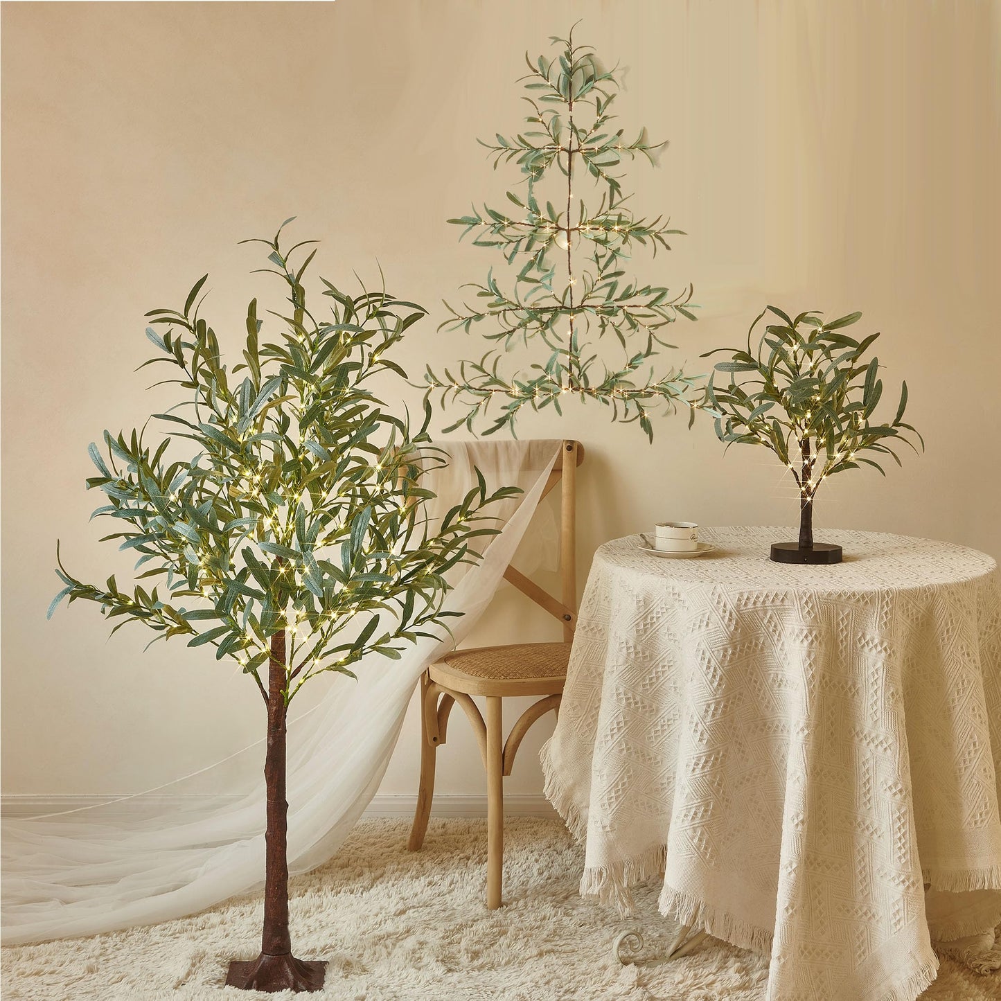 LITBLOOM Lighted Olive Wall Tree with Timer, Lighted Vine Garland with 140 Fairy Lights 3.5FT for Home Window Wall Christmas Spring Decoration Indoor Outdoor