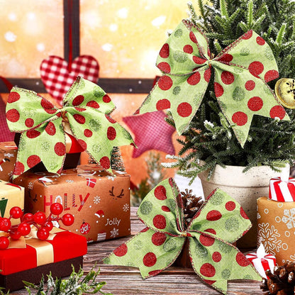 Jetec 12 Pcs Red Green Christmas Bows Decoration 6 Inch Large Christmas Wreaths Bows Xmas Tree Dot Ribbons Ornaments for Garland Wedding Party(Red and Green,Glitter Pattern)