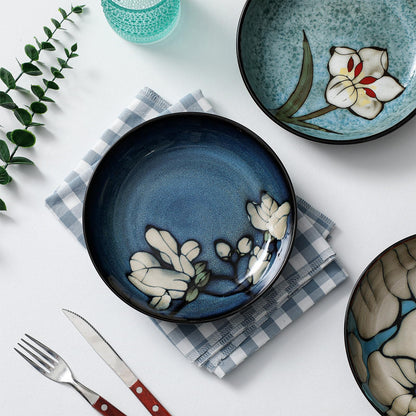 Maxdot Ceramic Dinner Plates Set of 6, 8.5 Inch Underglaze Painting Salad Plates, Glazing Process Floral Ceramic Gift Dishes for Steak Salad Pasta Appetizer, Microwave, Oven and Dishwasher Safe