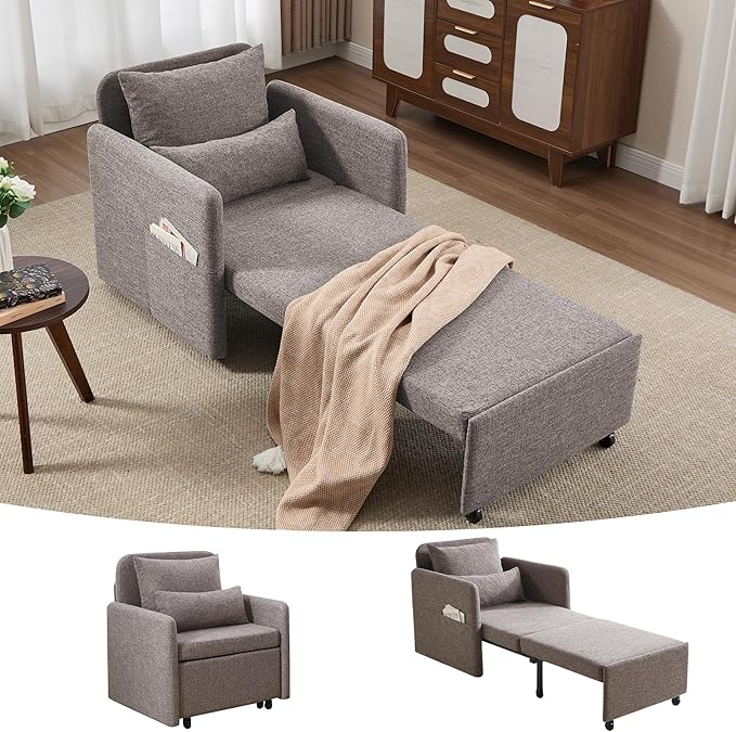 Iroomy 5-Level Adjustable Convertible Sleeper Chair, 3-in-1 Pull Out Sofa Bed