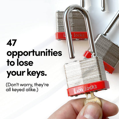 Lion Locks 24 Keyed Alike Padlocks with 2" Long Shackle, 48 Keys - Padlocks for Outdoor Use, Locks with Keys, Hardened Steel Case, Pick Resistant Brass Pin Cylinder for Hasp Latch, Locker, Gate