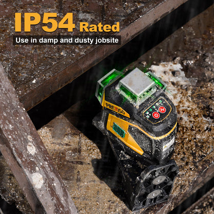 PREXISO Laser Level 3 X 360° Self Leveling with 47 In. Tripod, IP54 Rechargeable 100Ft Green Lazer Leveler Tool for Construction, Home Renovation with Magnetic Base, Battery Adapter, Case, Accessories