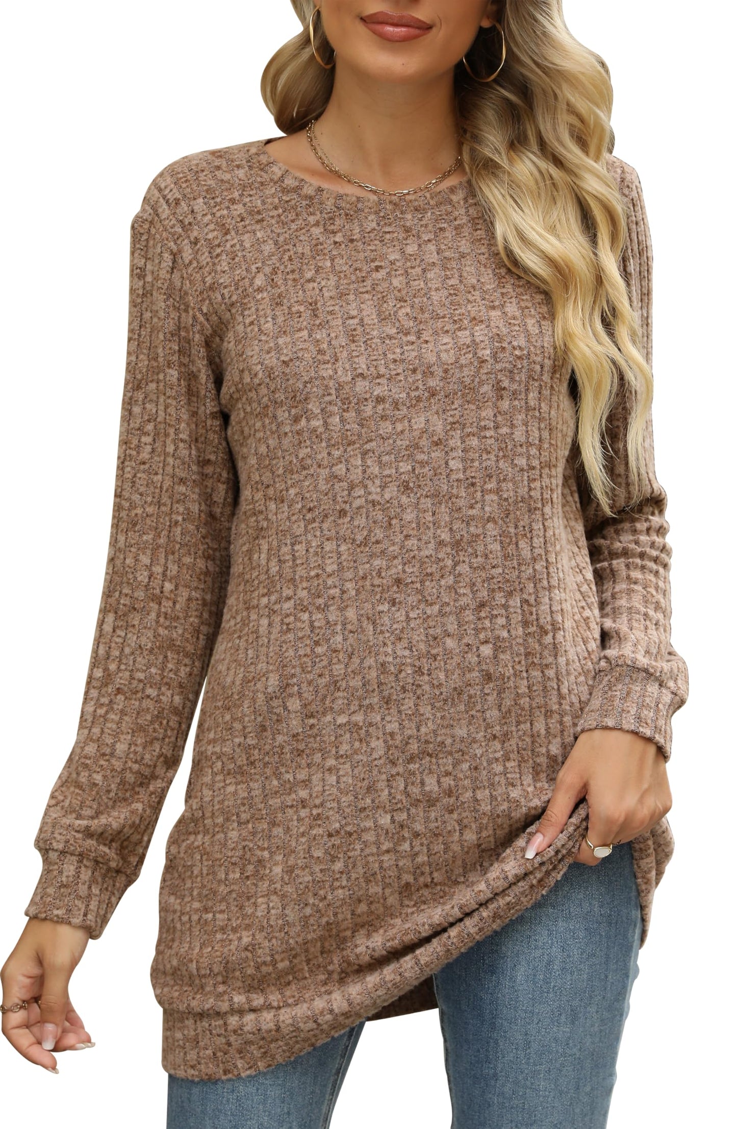 Sweaters for Women Long Sleeve Crewneck Sweatshirt Loose Casual Tunic Tops