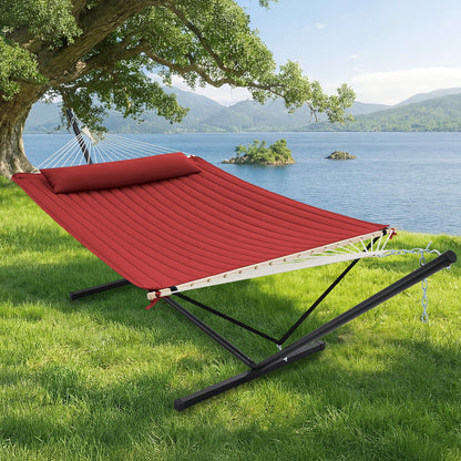 SUPERJARE 12ft Double Hammock with Stand, Rope Hammock for 2 Person, Detachable Hammock Bed and Pillow, Portable, Anti-Tip Safety Ropes, Carry Bag, Outdoor Backyard Patio Camping, Burgundy