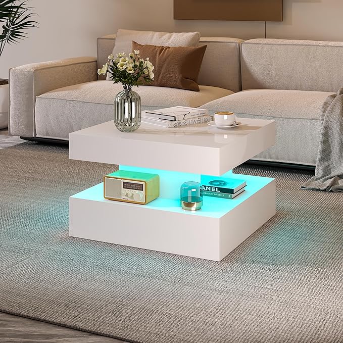 HedoAjim Small White Led Coffee Table