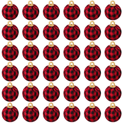 WILLBOND 36 Pieces Mini Christmas Balls Ornaments Red and Black Buffalo Plaid Christmas Hanging Ornaments 0.8 Inch Shatterproof Small Xmas Tree Fabric Ball Wreath Pendant for Holiday Party Decorations