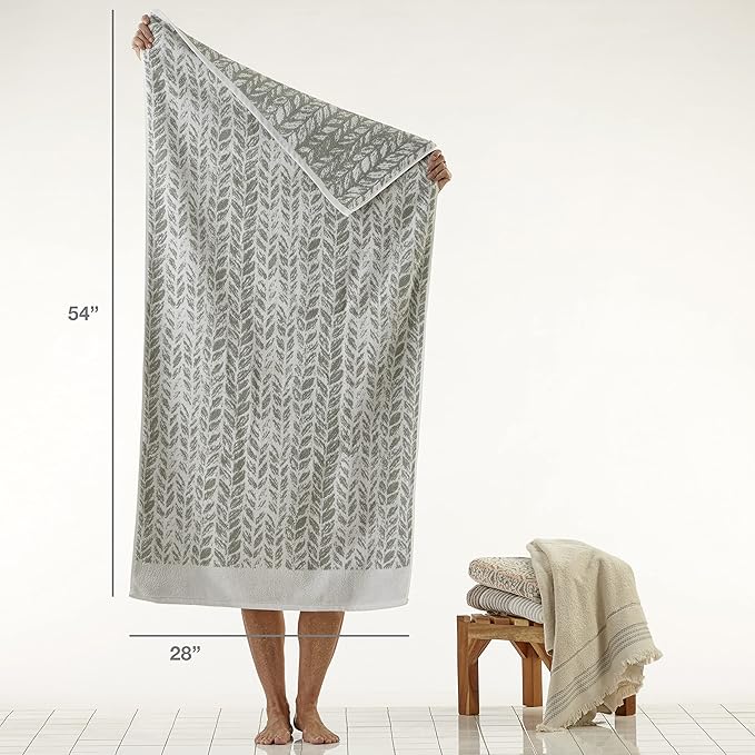 SKL Home Distressed Leaves 100% Turkish Cotton Premium Bath Towel, 600 GSM