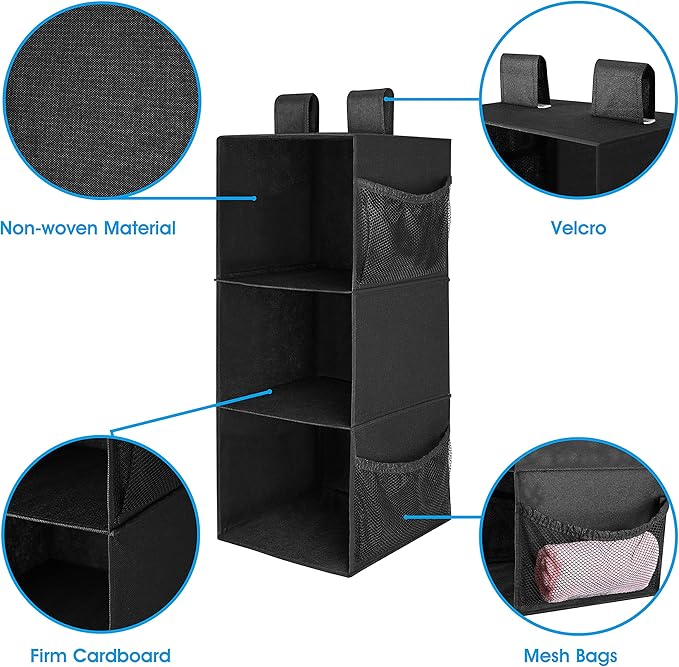 MAX Houser 3-Shelf Hanging Closet Organizers, Collapsible Closet Hanging Shelves
