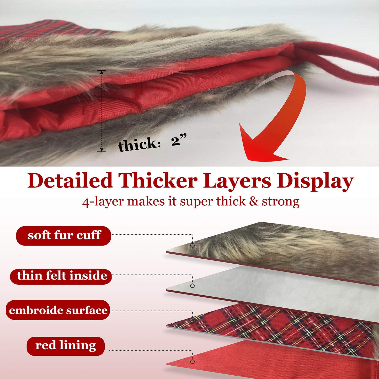 WEWILL 19'' 3 PCS Buffalo Plaid Christmas Stocking Decoration with Faux Fur Cuff Themed with Xmas Holiday Party Fireplace Decor Gifts for Family