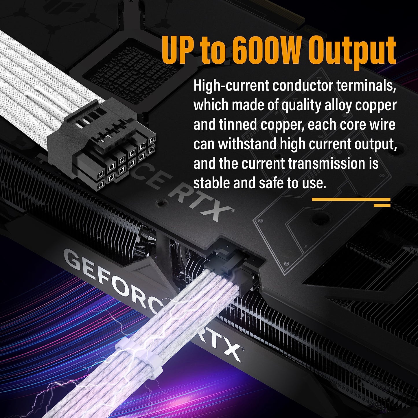 EZDIY-FAB 16pin (12+4) 12VHPWR PCIe 5.0 GPU Power Sleeved Cable Extension, Male to Female, Compatible with RTX 5080, 5070, 4090, 4080, 4070,16AWG with Cable Combs-White