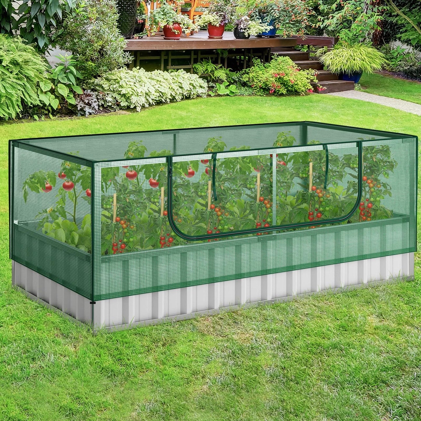 69" x 36" x 28" Galvanized Raised Garden Bed w/ Cover Roll-up Window PE Cover Greenhouse