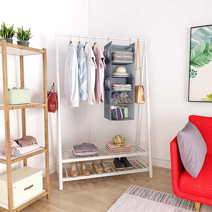 MAX Houser 5 Shelf Hanging Closet Organizer, Space Saver, Closet Hanging Shelves