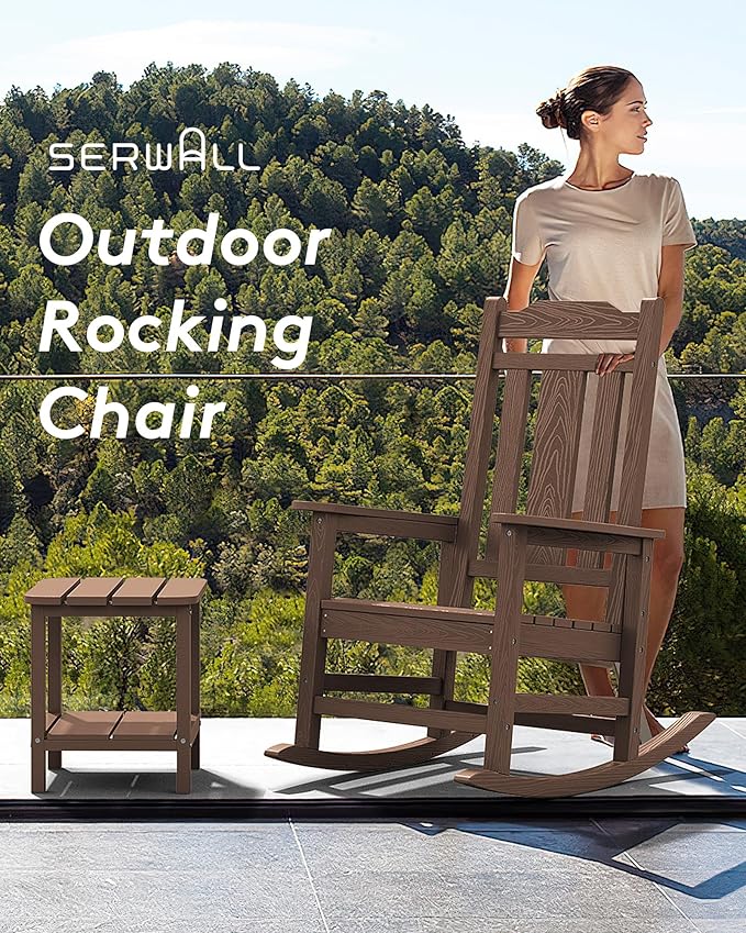 SERWALL Outdoor Rocking Chair Set of 6, Patio Rocking Chairs Set, HDPE Rocking Chair Outdoor for Adults, Heavy Duty Front Porch Rocker, Coffee
