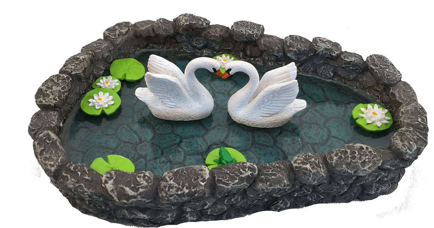 GlitZGlam Miniature Swan Pond - Love is in the Air! A Miniature Swan Pond for Miniature Fairy Garden and Miniature Garden Accessories
