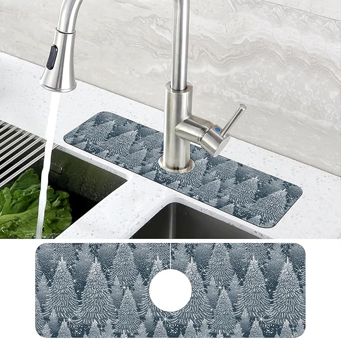 Christmas Forest Sink Faucet Absorbing Mat Pine Spruce Sink Splash Guard Faucet
