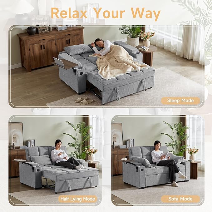 Auvsoce 65'' Chaise Lounge Chair Indoor, 3-in-1 Convertible Sofa Bed