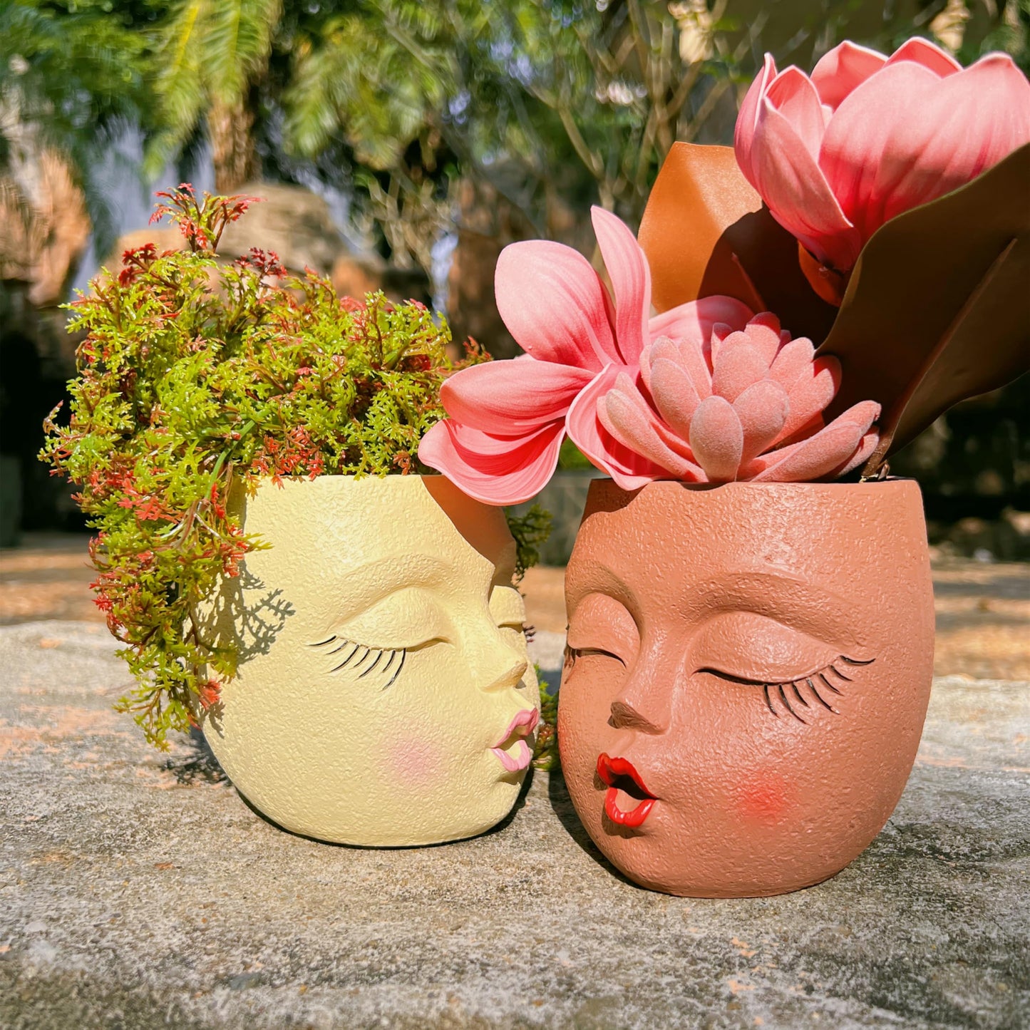 EylbKey Cute Face Planter Pot Handmade Head Planter for Succulent Resin Flower Pots Kiss Face Plant Pots for Indoor and Outdoor Plants Brown 1Pack