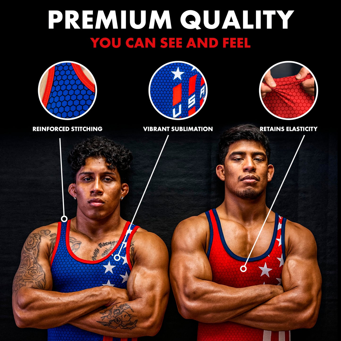 CALI Bear Wrestling Singlet-Black-Red-XS