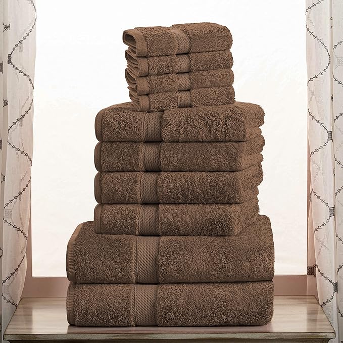 Superior Egyptian Cotton Solid Towel Set, Washcloths 13” x 13”, Hand Towels 20”