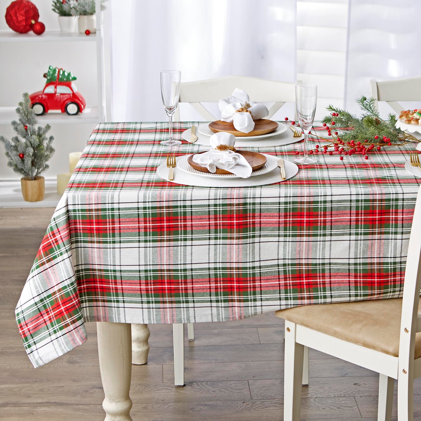 DII Tartan Plaid Collection Holiday Dining Table & Kitchen Décor, Rectangle Christmas Tablecloth, 60x104, Red, Green & White