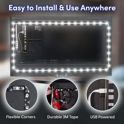 Luminoodle USB Bias Lighting - Ambient Home Theater Light, LED Backlight Strip - 6500K Accent Lighting to Reduce Eye Strain, Improve Contrast ... (Lar