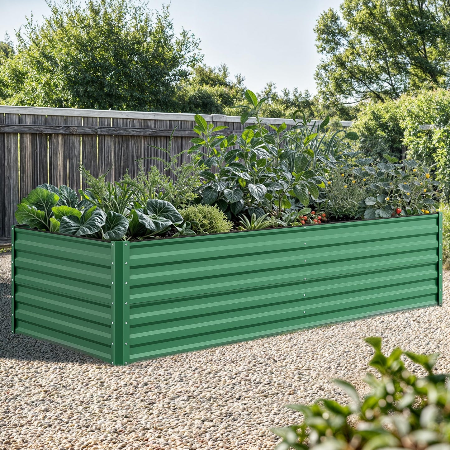 YITAHOME 96x48x24 in Galvanized Raised Garden Bed Kit, Large Metal Planter Box with Gloves, Safety Rubber & Support Rod, Outdoor Flower Bed for Plants Vegetables, Green