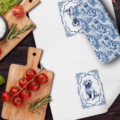 DAYOUER Chinoiserie Goldendoodle Kitchen Dish Towels, Goldendoodle Gifts, Blue and White Chinoiserie Golden Doodle Decor Hand Tea Towels for Bathroom Kitchen, 16x24 Inches Set of 2