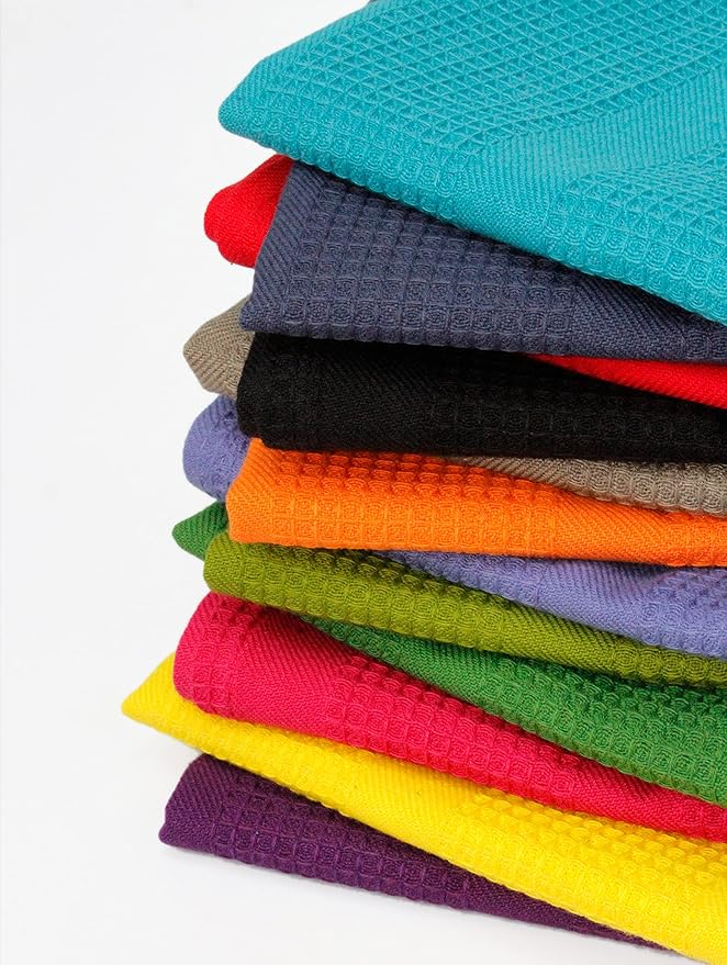 Cotton Craft 12 Pack Multicolor Kitchen Towels 16x28 Inches- Pure Cotton
