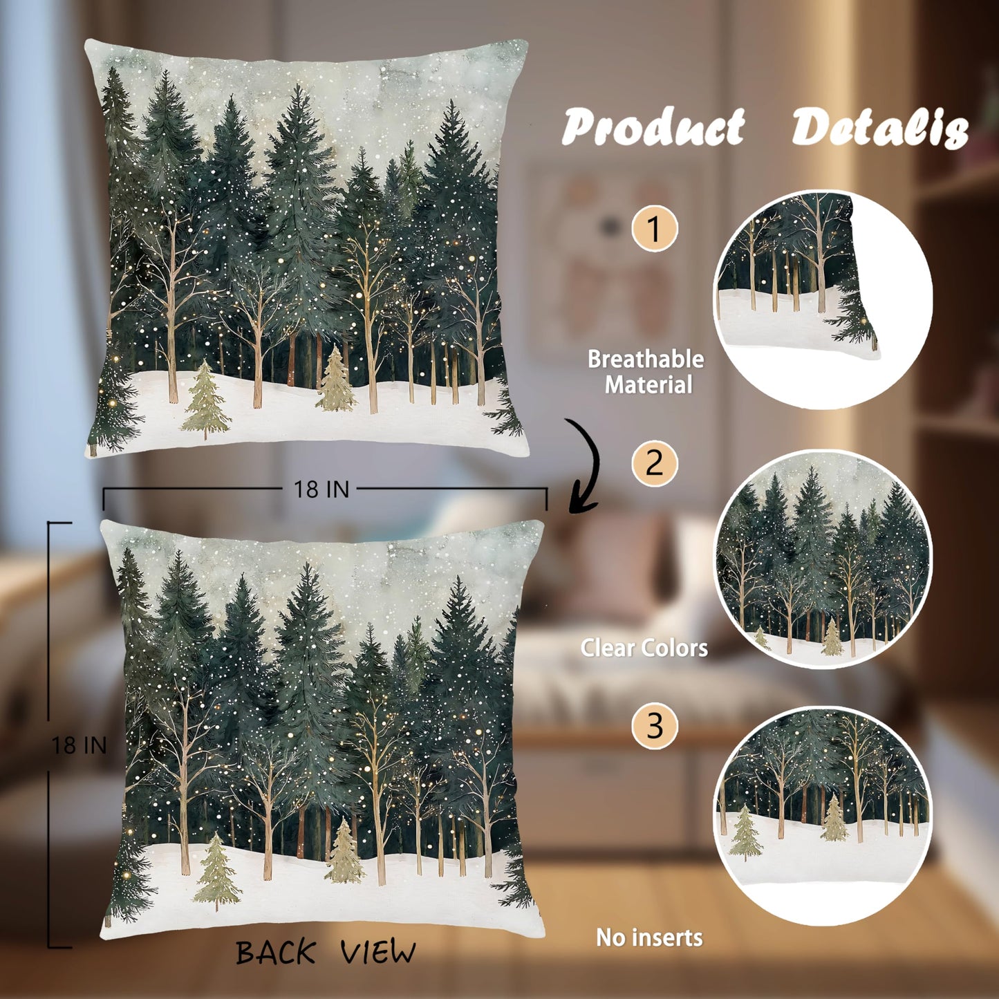 Nipil Christmas Forest Pillow Covers 18x18 Double-Sided, Farmhouse Christmas Decor, Xmas Winter Snowflake Forest Decorative Throw Pillow Cover for Home Living Room Bedroom Decor