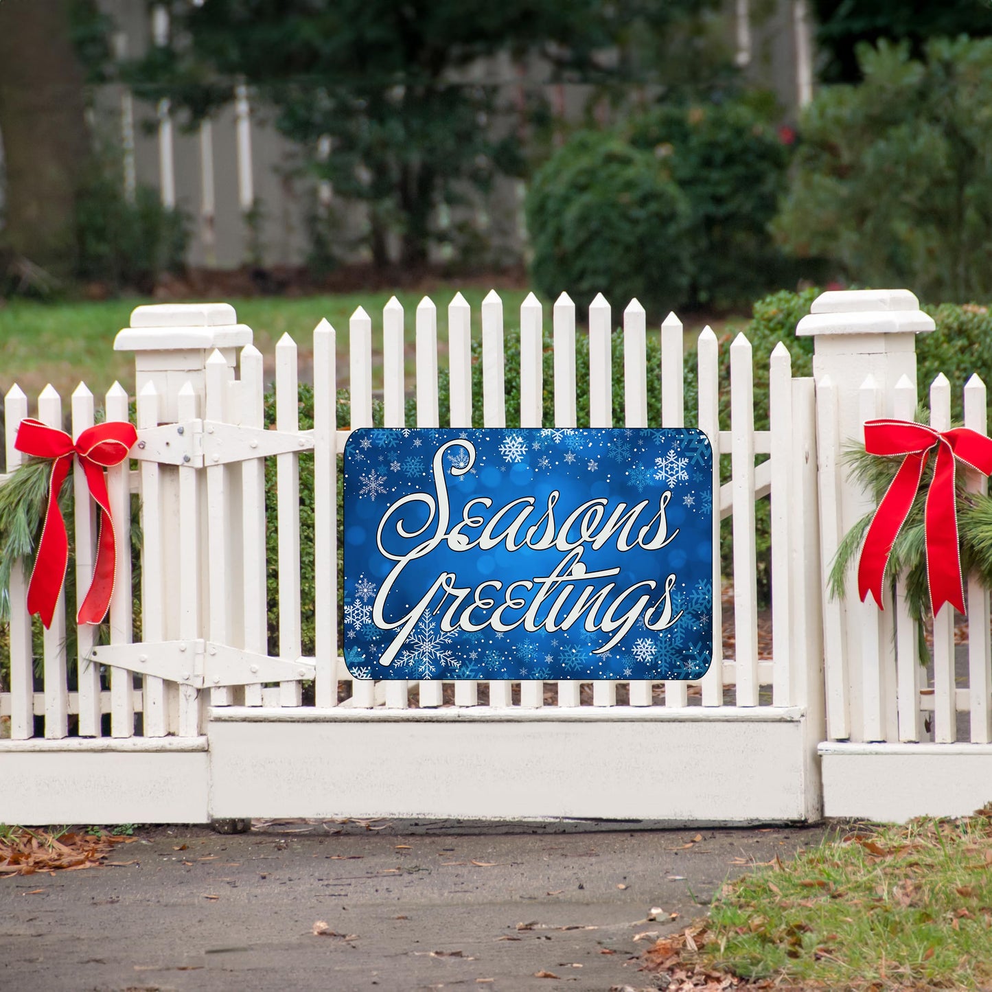 Seasons Greetings Blue Christmas Classic Yard Sign for Home Decor and Lawn Decoration With Stakes, Merry Christmas Sign 17x13 Inch