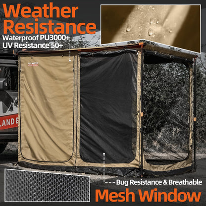 ALL-TOP Awning Room with Floor 8.2' x 8.2' Rip-Stop 210D Oxford Awning Tent with Bug-Resistance Mesh, Waterproof Sun Shelter for Overland, Camping(Black Coating, Room Only)