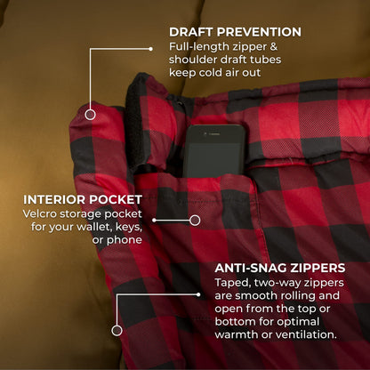 Teton 0F Degree Deer Hunter Sleeping Bag. Warm and Comfortable Camping Sleeping Bags, Teton Tough Canvas Shell for Camping, Hunting, and Cold Weather, Brown