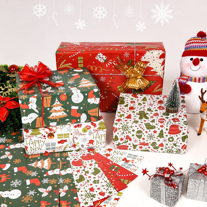 PlandRichW Christmas Wrapping Paper Folded for Kids Boys Girls Man Women Gift's. Papercraft Snowmen, Candy Canes, Tree, Socks, Snowflakes, Happy New Year Bulk of 12 Sheets 20"x 29" Folded