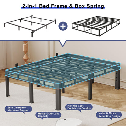 Anyroom 20 Inch Queen Bed Frame, Double Layer Heavy Duty Metal Platform 4000 lbs Capacity, Bed Frames with Headboard Holes, Round Corner Legs, No Box Spring Needed, Easy Assembly