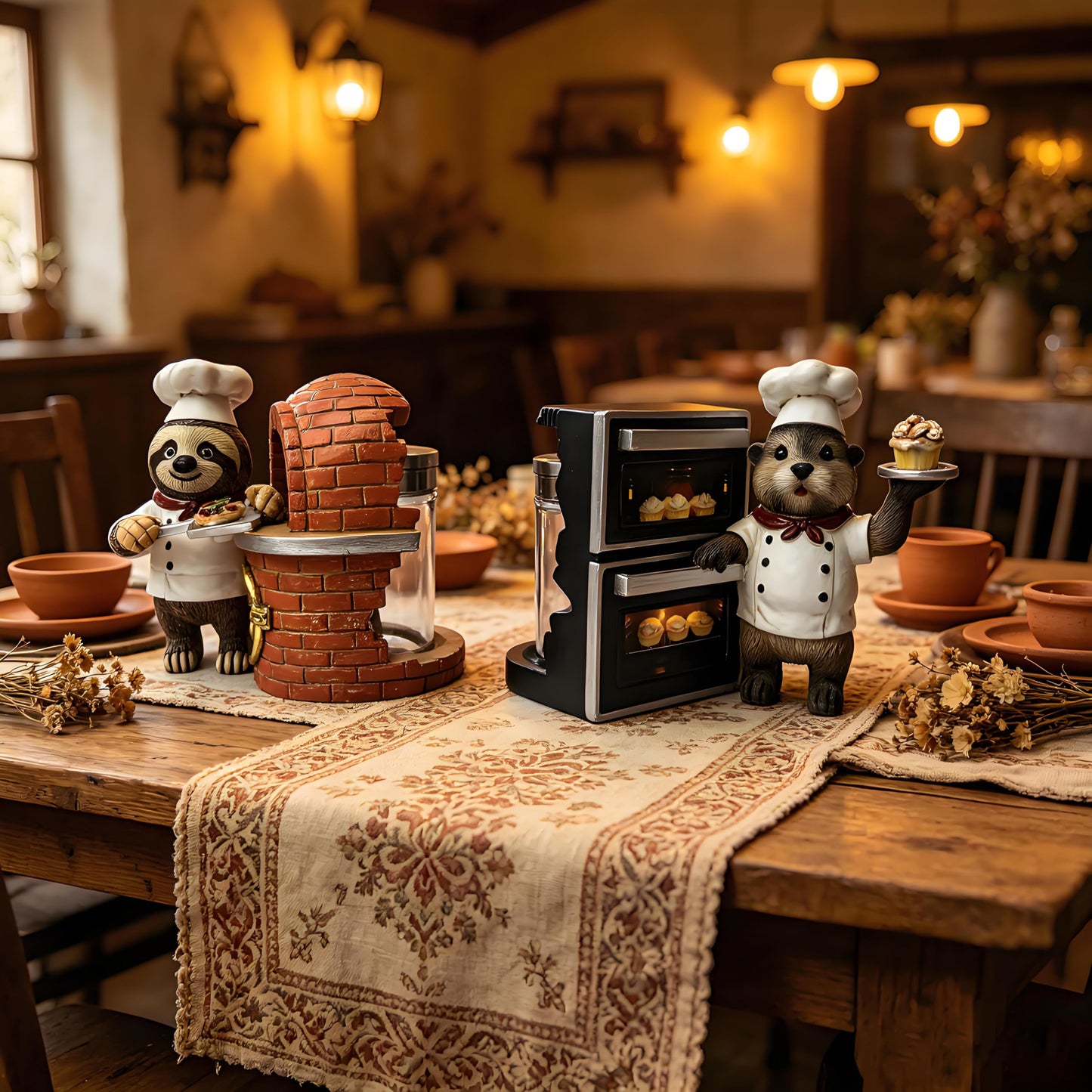 YOQUATE Otter and Sloth Salt and Pepper Shakers Set Chef Sloth & Otter Figurines Decorations with Salt & Pepper Shaker for Home Kitchen Table Decor Gifts