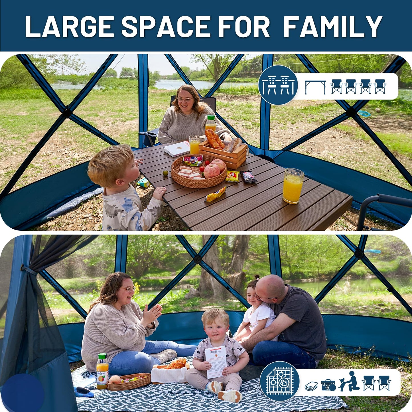 TIMBER RIDGE Easy Pop Up Gazebo Canopy Tent for Camping, 11.5 X 9.8 Ft Portable Instant Screened House, Pop Up Canopy with Netting for Backyard, Patio, Outdoor, Tailgating, Picnics, Blue