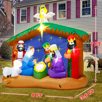 8FT Christmas Inflatables Nativity Scene, Blow Up Christmas Nativity Scene, LED Lighted The Birth of Jesus Scene Inflatables Decor, Christmas Outdoor Inflatable Decor for Xmas Yard Lawn Patio