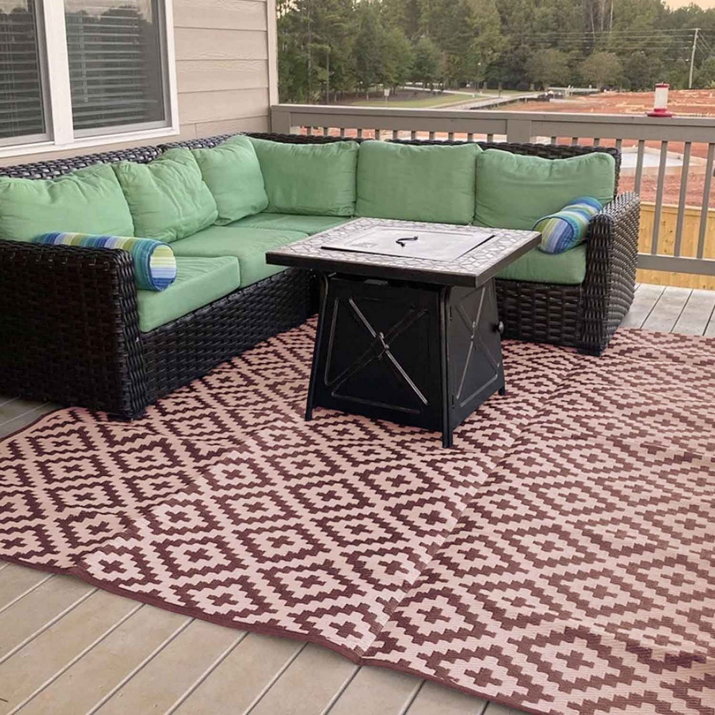 Mountain Mat 8x20 Brown & Tan RV Patio Mat with Carry Bag – Extra Thick 5mm Recycled Poly Rug – Heavy-Duty, Waterproof, Reversible – Premium Outdoor Mat for Campsite, Deck (8'x 20', Brown Diamond)