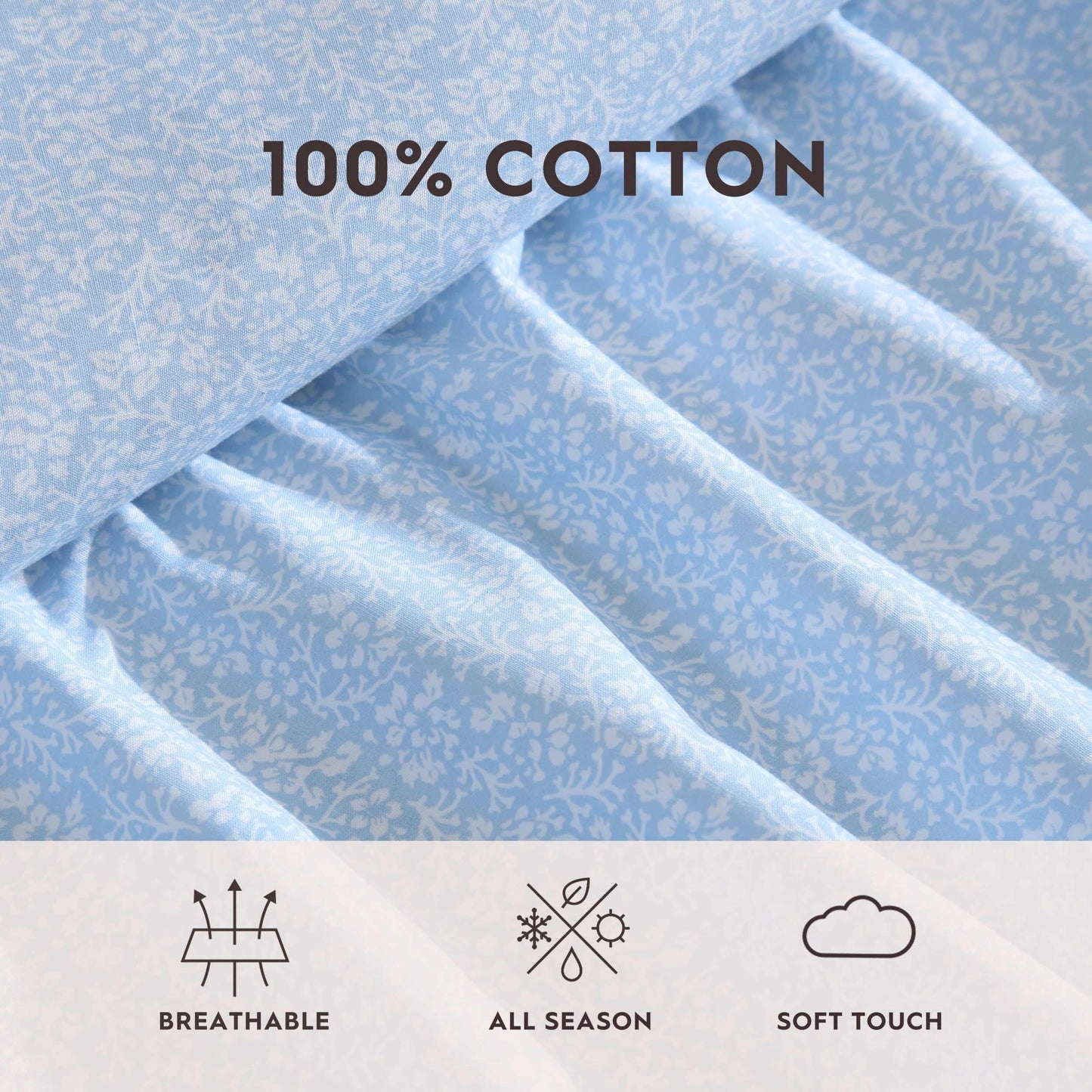 Laura Ashley - King Sheet Set, Crisp & Cool Cotton Percale Bedding with Deep Pockets, Lightweight for Year Round Comfort, Bed Sheets with Matching Pillowcases (Maeve Blue)