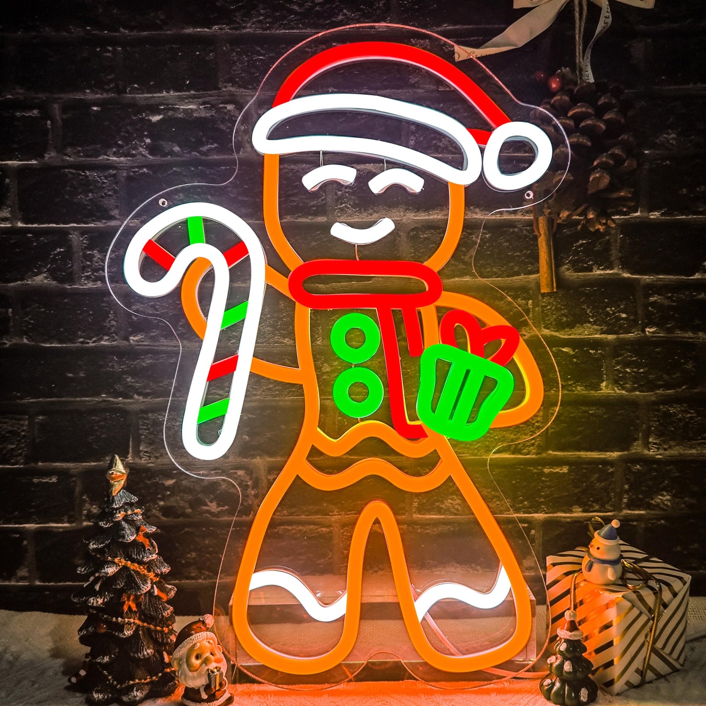 Gingerbread Man Neon Sign Dimmable Christmas Neon Light For Wall Room Decor Christmas Led Sign For Bedroom Living Room Home christmas Decor Gift Party Decorations