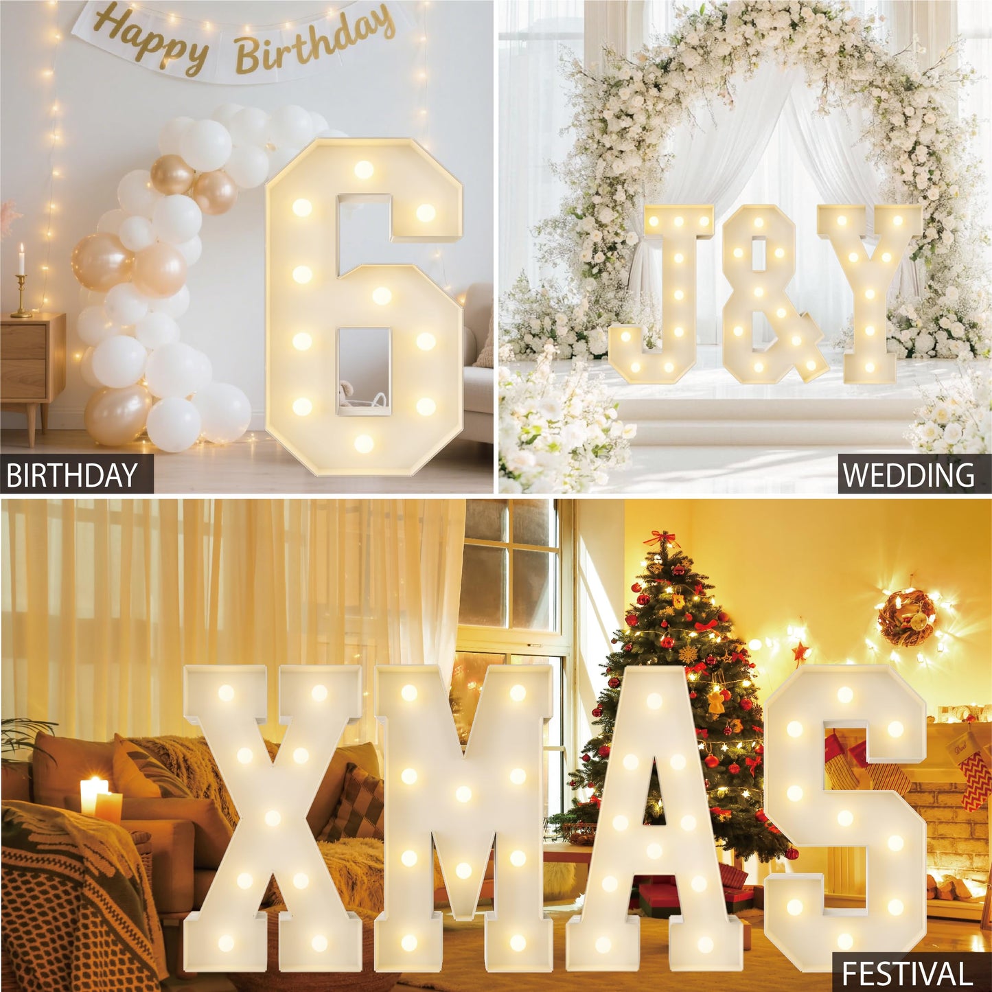 HXWEIYE Large marquee numbers 6, 3FT Big Light Up Number with light, Mosaic Balloon Frame, Pre-Cut Frame Giant Led Numbers for baby shower Birthday Party Bar Graduation Decor (Warm White)