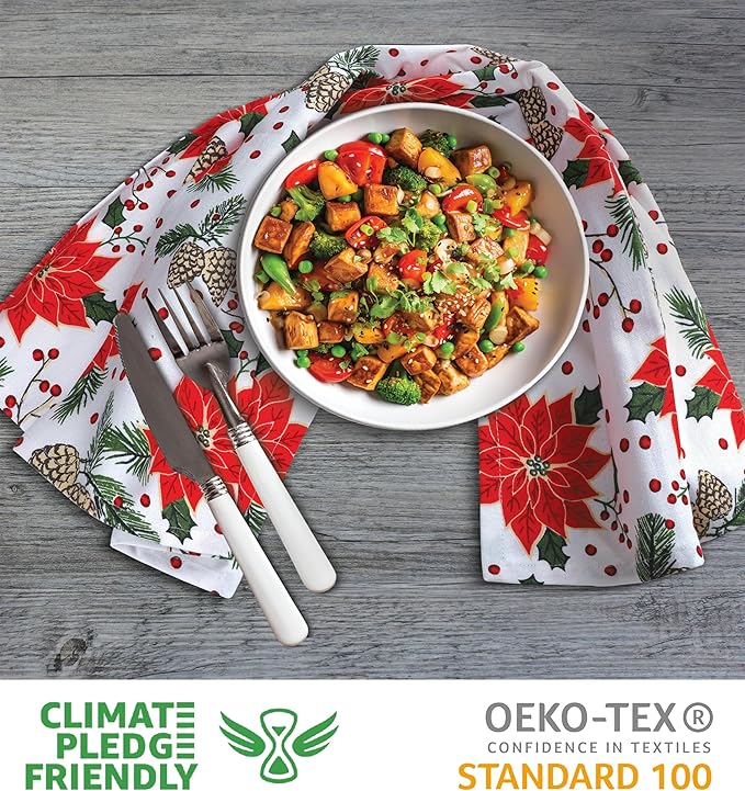 Urban Villa Christmas Kitchen Towels Pine Cone Print Multi Color, 100% Cotton