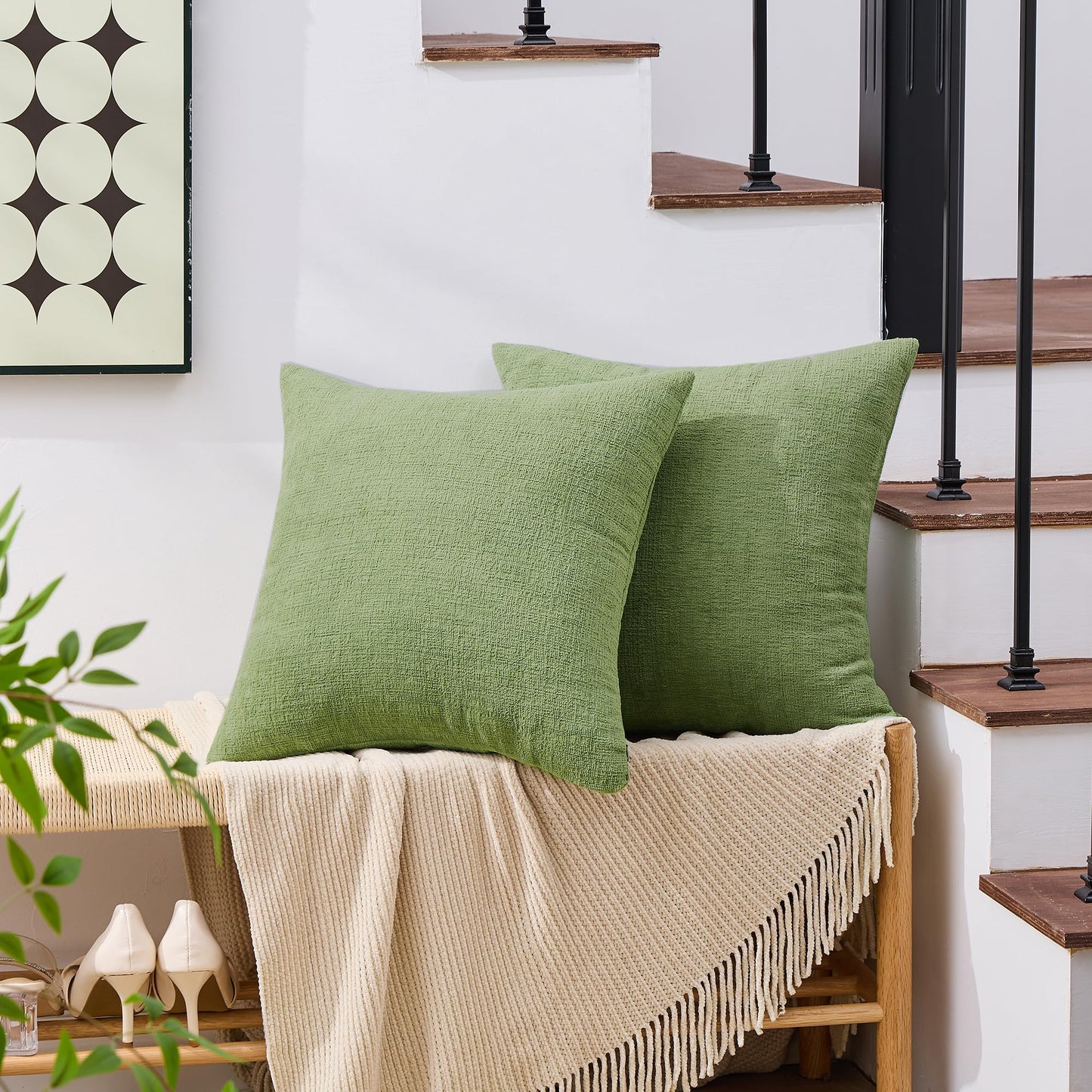GAWAMAY Set of 2 Soft Textured Chenille Throw Pillow Covers 18x18 Inch (45x45 CM), Decorative Pillowcases Cushion Covers for Farmhouse Home Decor, Couch Living Room Sofa Bedroom Chair, Sage Green