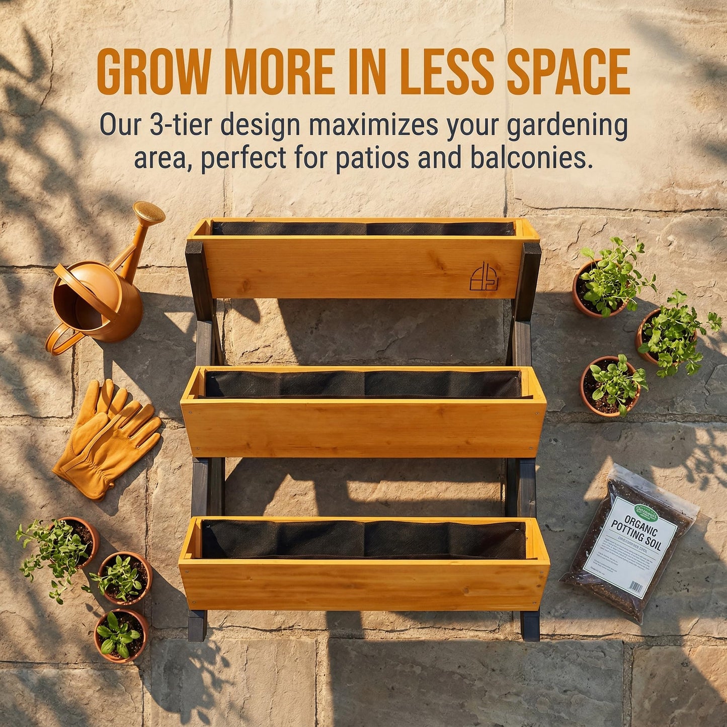 Raised Garden Bed, Premium 3-Tier Vertical Planter Tower, Stackable Wooden Tiered Planter Box with Legs, Elevated Garden Bed for Vegetables, Herbs, and Flowers, Space-Saving Outdoor Gardening Solution