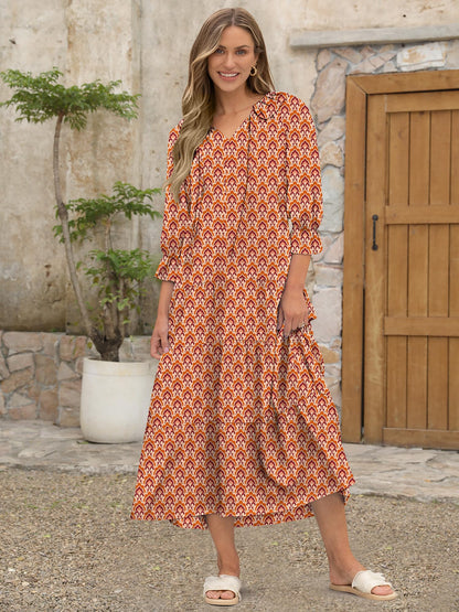 ANRABESS Women's Boho Maxi Dresses 2025 Summer Casual V Neck Puff Sleeve Floral Tiered Flowy Swing Beach Vacation Long Dress