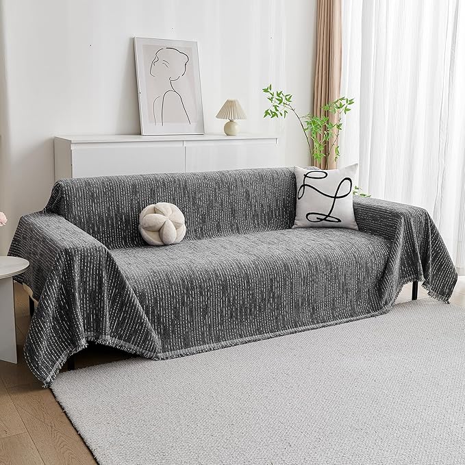 MYSKY HOME Couch Covers for Sofa, Dog Couch Cover Protector, Dark Grey Lines