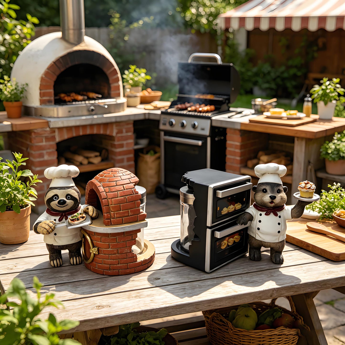 YOQUATE Otter and Sloth Salt and Pepper Shakers Set Chef Sloth & Otter Figurines Decorations with Salt & Pepper Shaker for Home Kitchen Table Decor Gifts